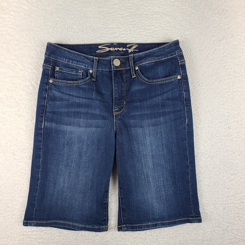 Seven7 Jean Shorts Womens 6 Bermuda 10" Inseam Blue Denim Dark Wash